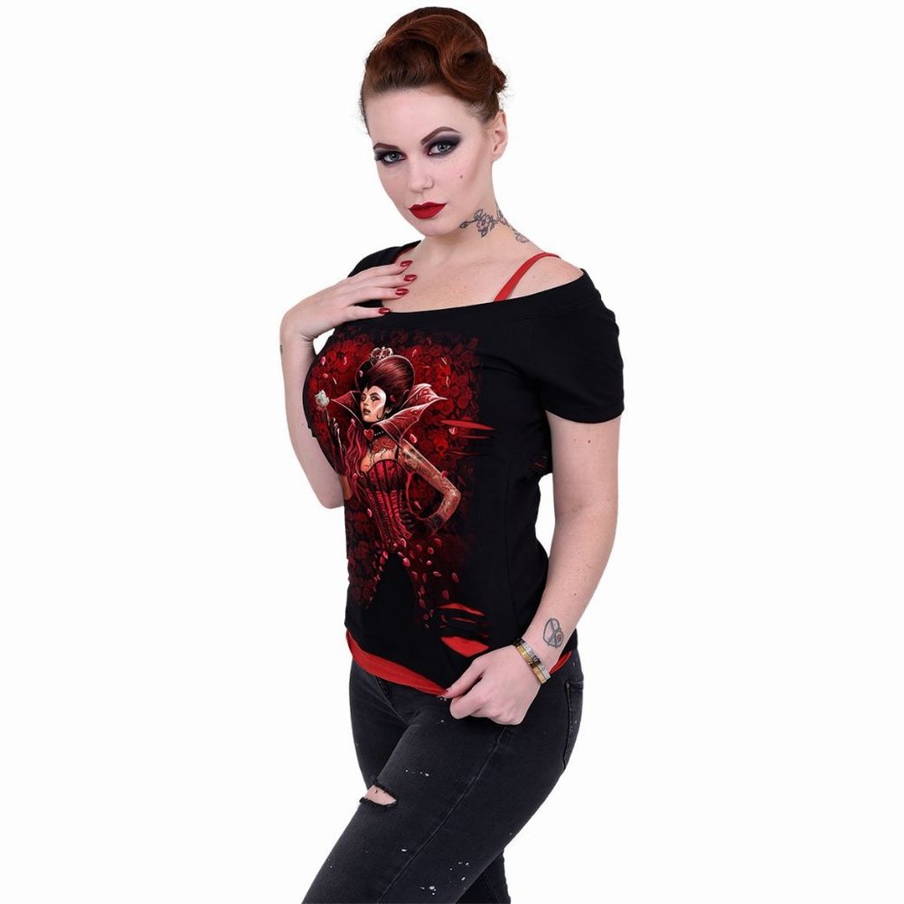 queen of hearts 2 in 1 red ripped top black gothic